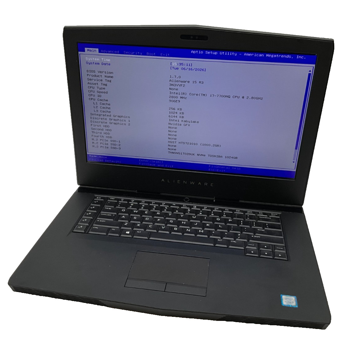 Alienware 15 R3 P69F001 i7-7700HQ 32GB 1TB GTX 1070 NO OS LAPTOP 15.6″ 3N3VYF2