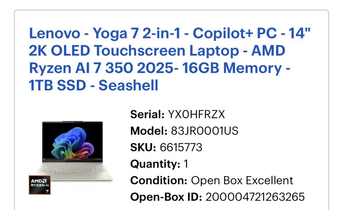Lenovo Yoga 7 2-in-1 14in 2K OLED Touch Ryzen AI 7 350 16GB 1TB