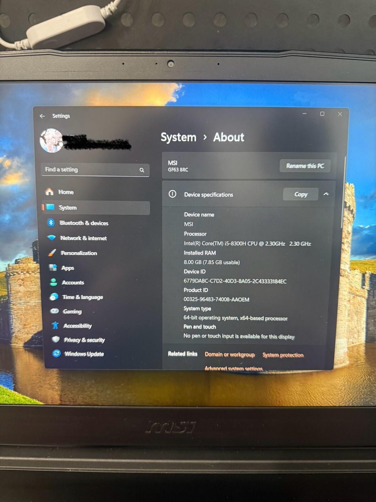 Used, Great Condition: GF63 (Intel® 8th Gen / GeForce® GTX 10 series)