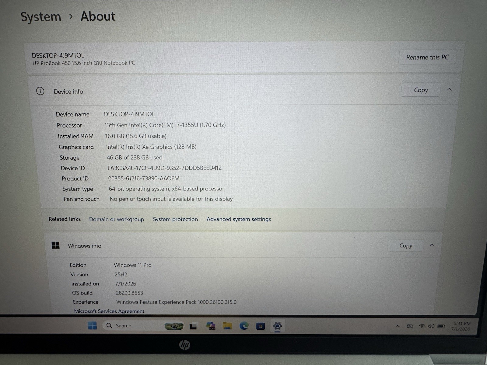 HP ProBook 450 G10 Core i7-1355U 16GB RAM 256GB SSD 15.6″ FHD Laptop Win 11 Pro