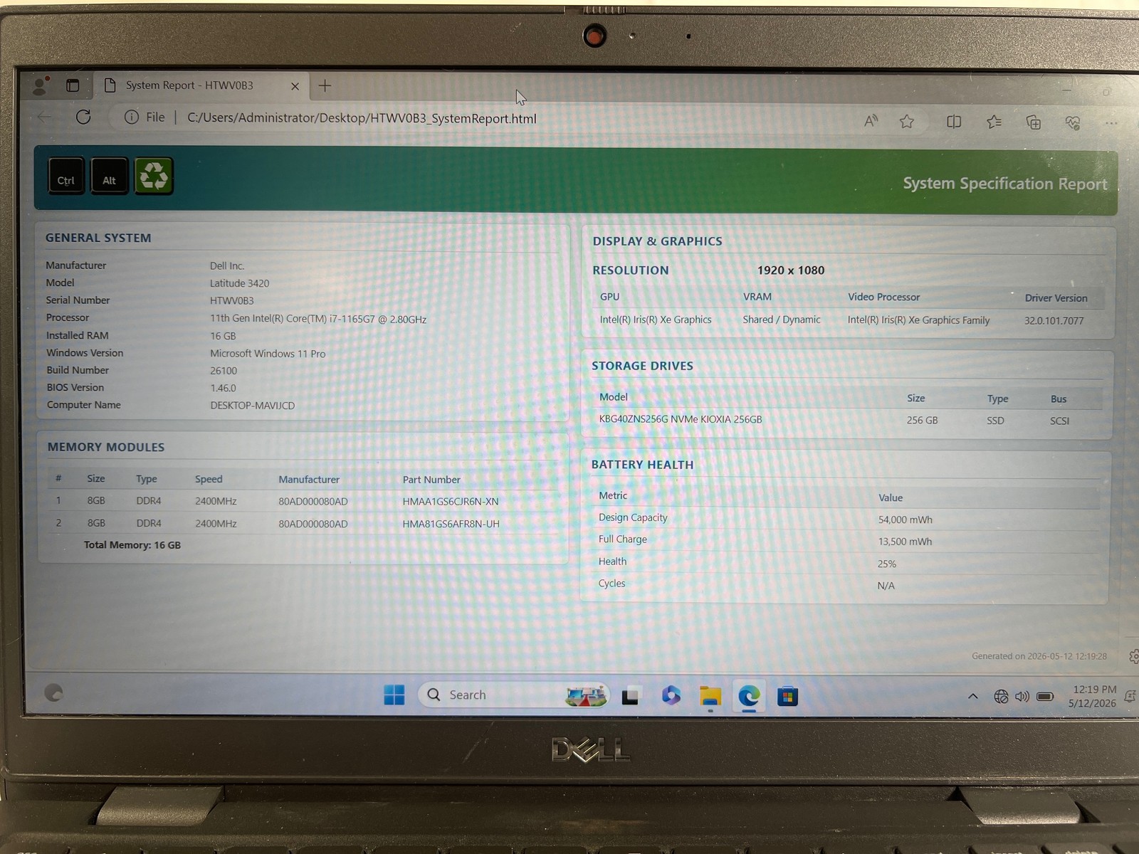 Dell Latitude 3420 i7-1165G 2.8GHz 16 GB 256GB SSD 14″