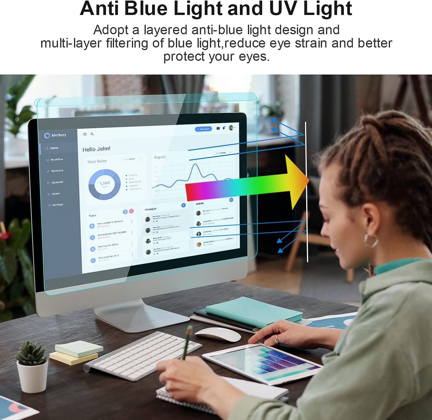 23-24 inch Blue Light Blocking Screen Protector Panel for 23, 23.6, 23.8, 24 inc