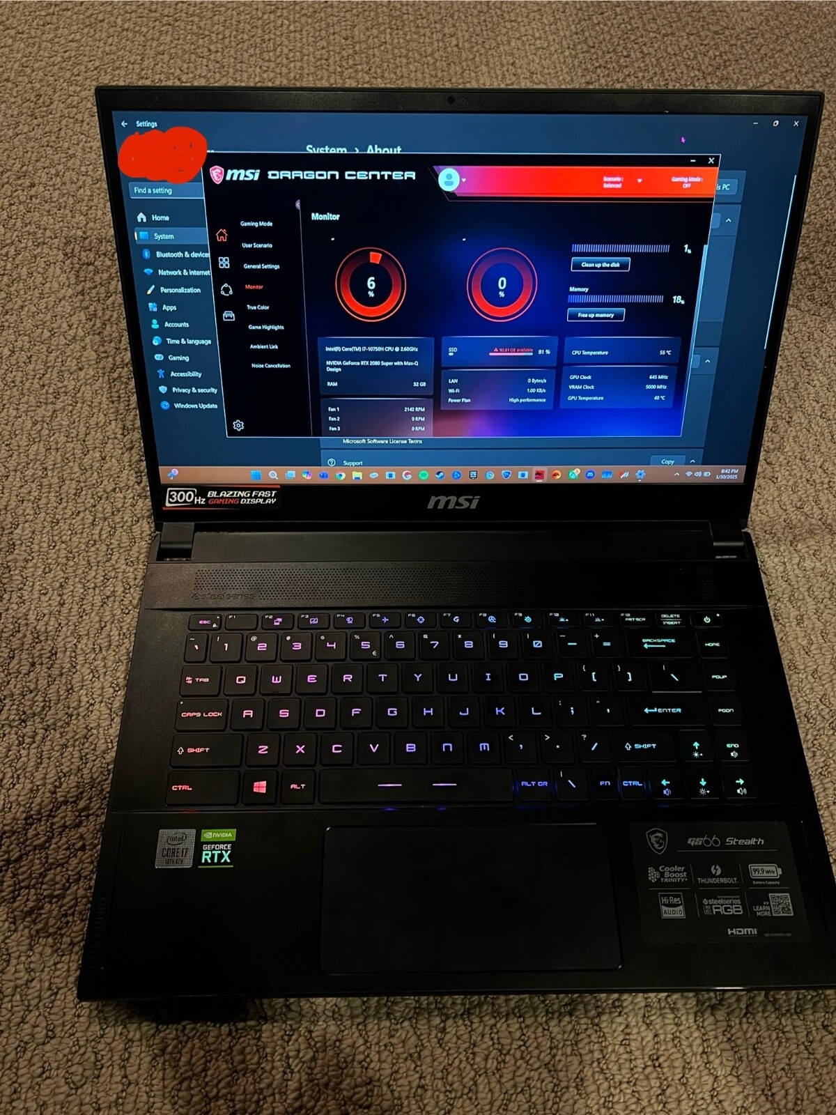 MSI GS66 Stealth 10SGS-036 15.6″ 300Hz 3ms Ultra Thin and Light Gaming Laptop
