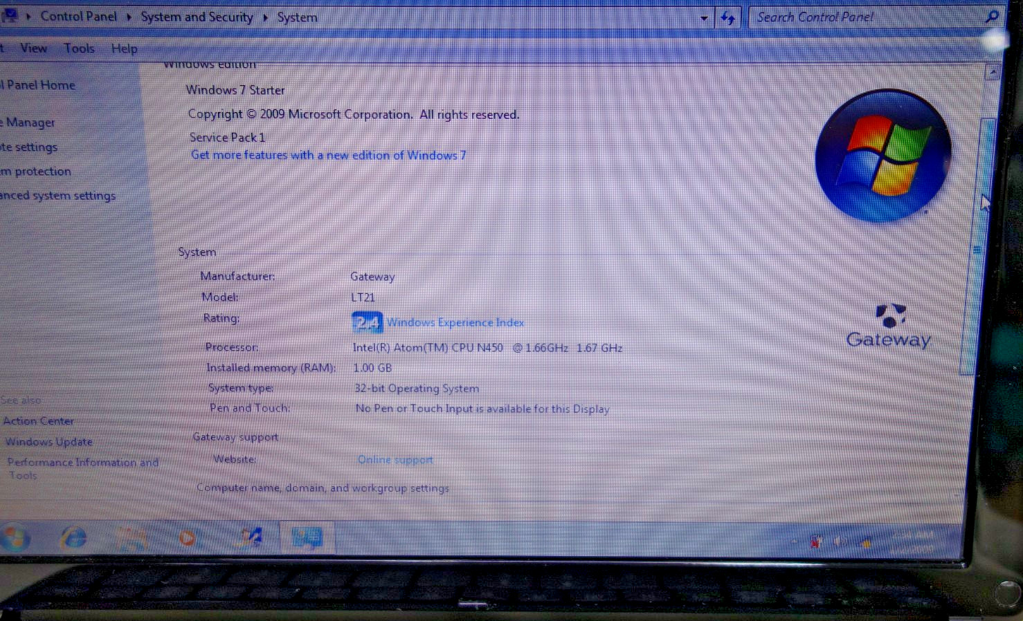 Gateway LT2104u NAV50 Netbook 10.1″ Intel Atom 1GB RAM 250G Box Manual Case Win7