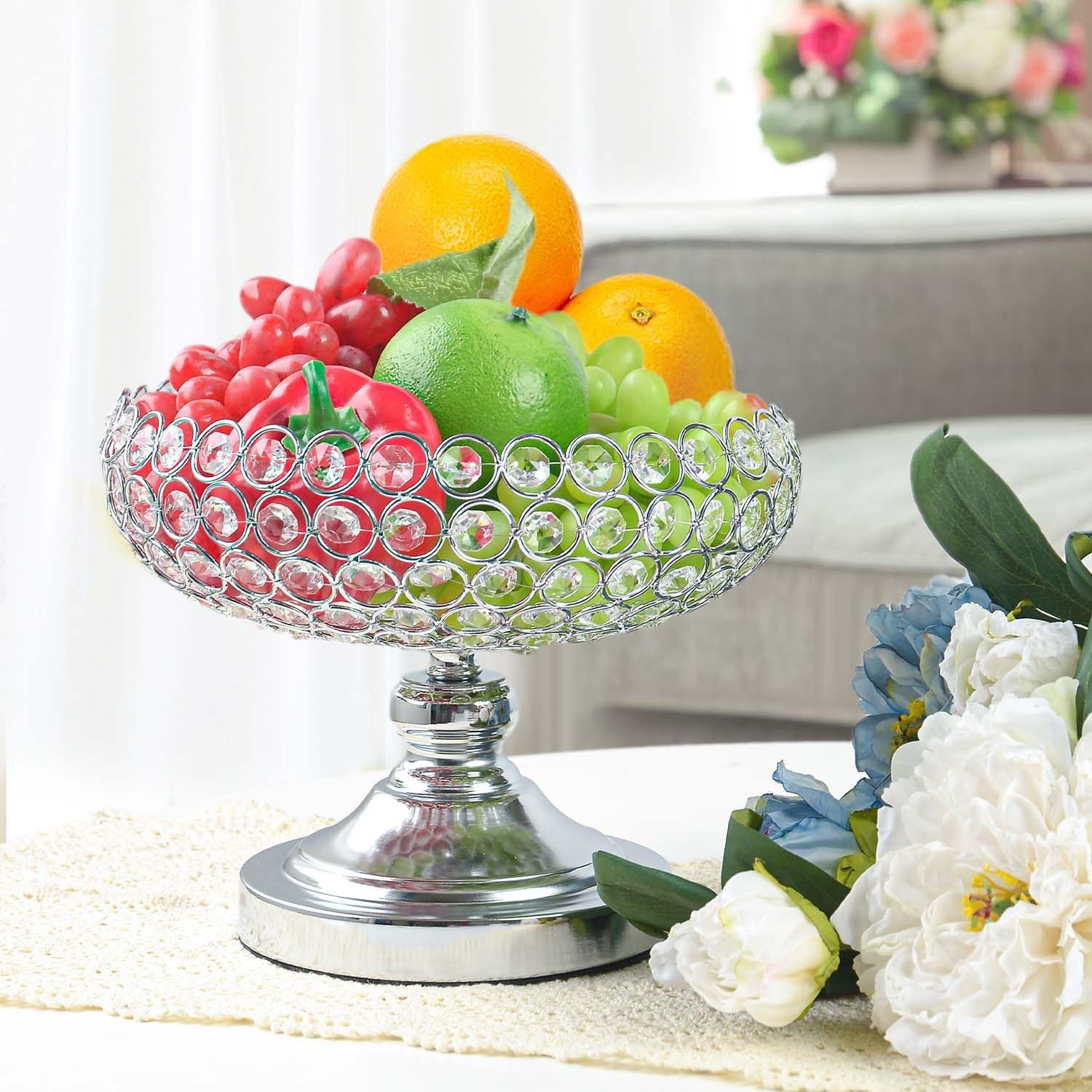 Hollow-Carved Crystal Fruit Bowl for Table Centerpiece – Silver