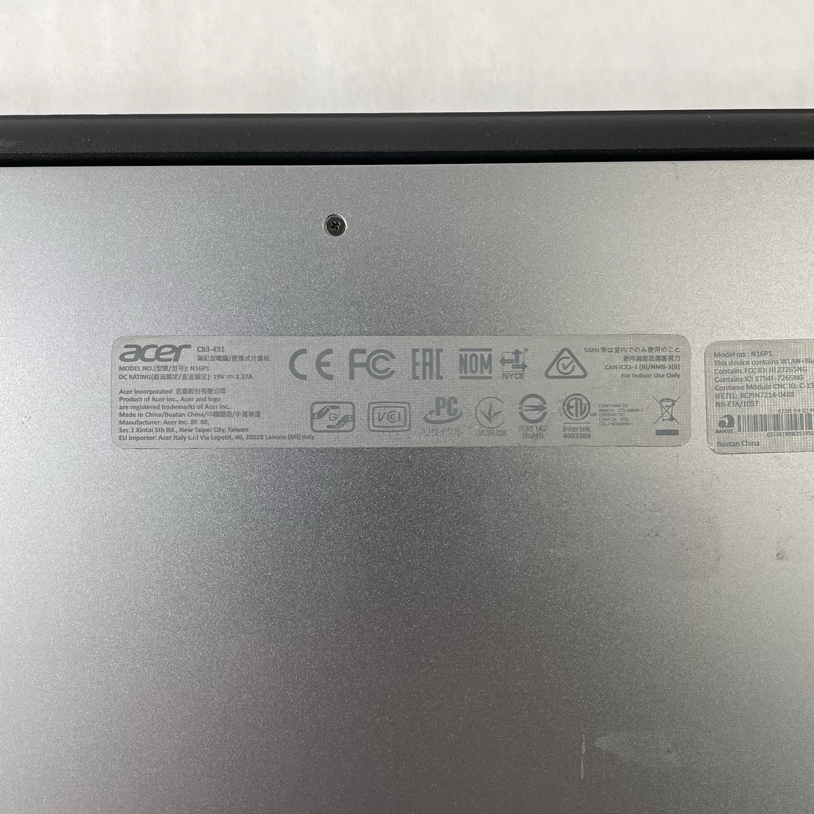Acer Chromebook 14 CB3-431 14″ Celeron N3160 1.60 GHz 4 GB RAM 16 GB HDD No AC