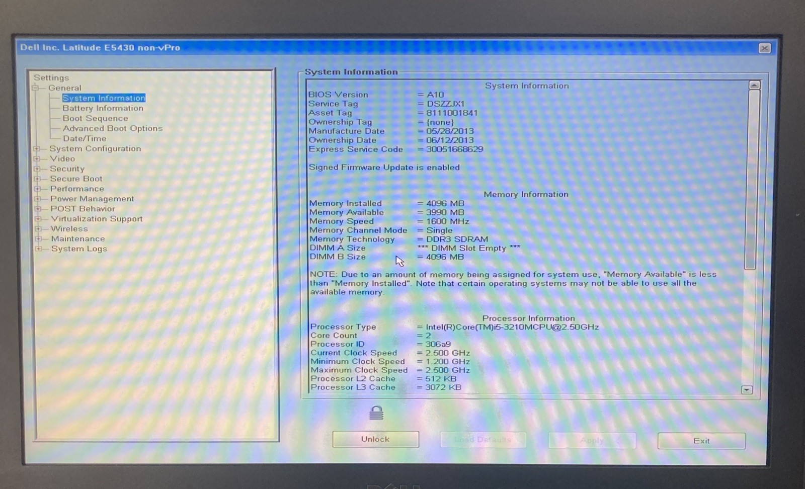 DELL LATITUDE E5430 Intel Core i5-3210M 2.50 GHZ 4 GB No HD Boot to bios