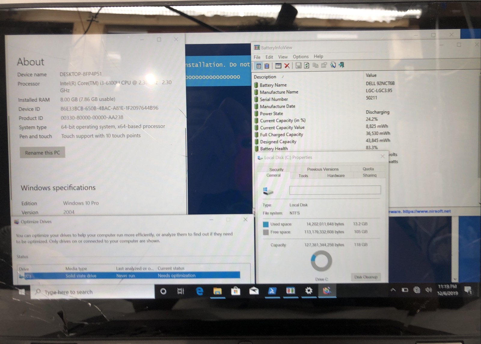 Dell Inspiron 13 7000, Intel Core i3-6100U @2.30GHz, 8GB RAM, 125GB SSD, W10
