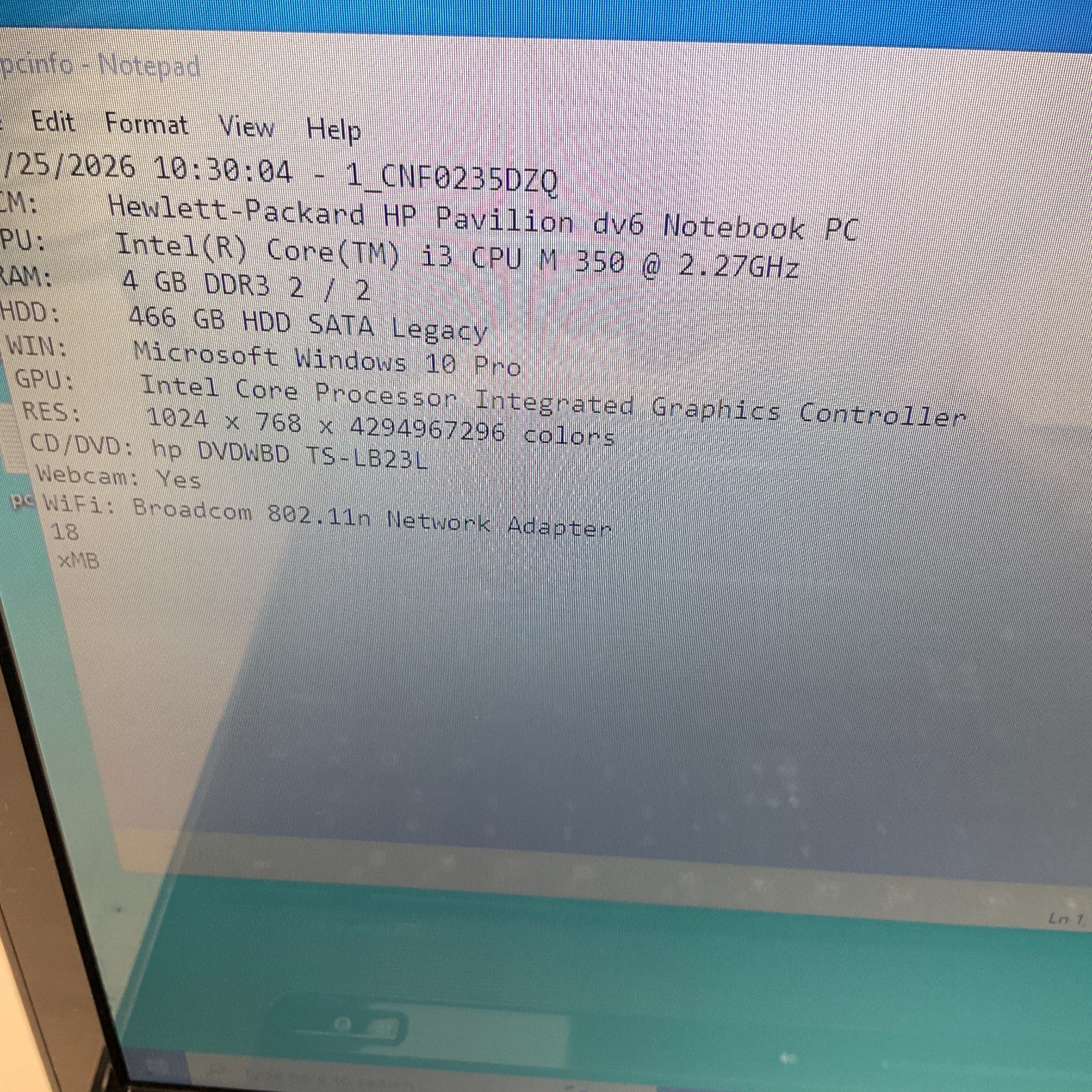 HP PAVILION DV6 Laptop Intel Core i3-M350 @ 2.27 GHz 4GB 50GB HDD Win 10 READ