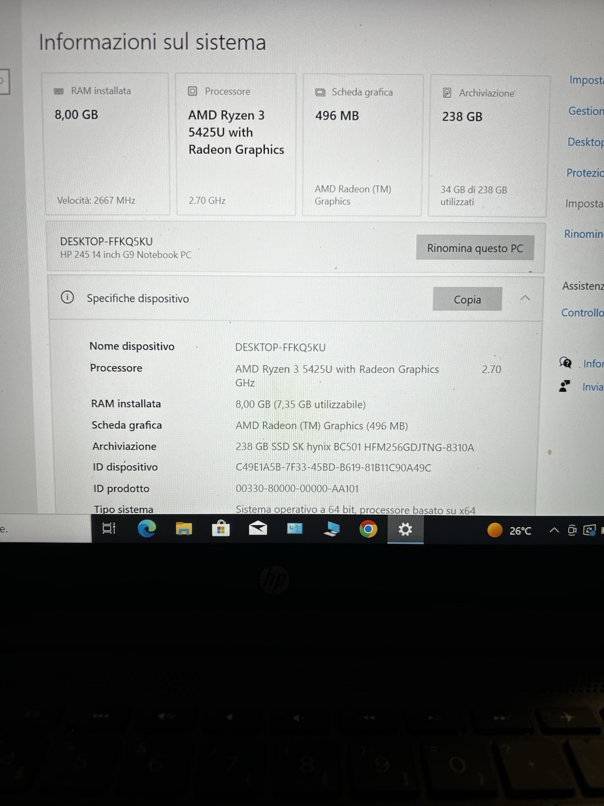 HP 245 G9 AMD Ryzen 3 5425U 14″ FHD 8GB RAM 256GB NVMe SSD Windows 10 Pro
