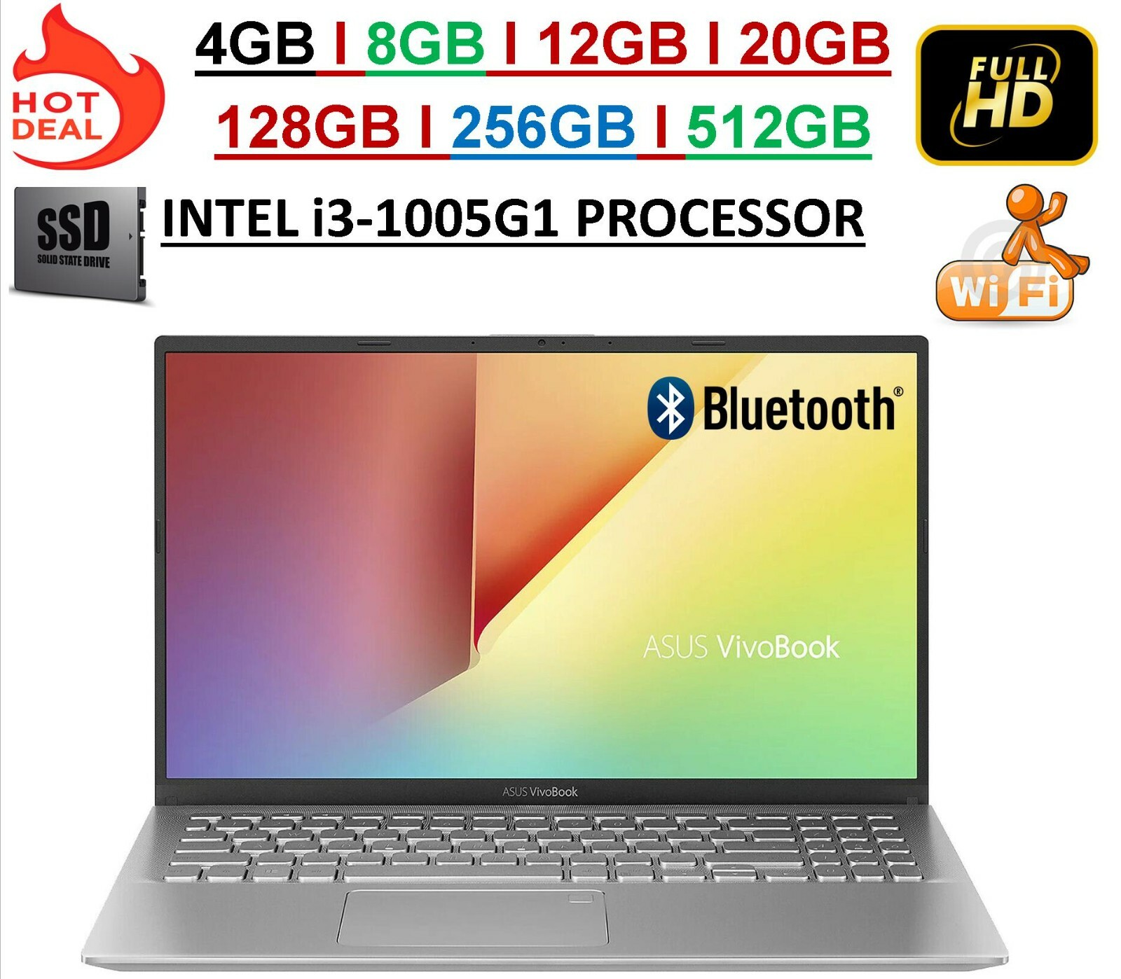 Asus VivoBook 15 F512JA 15.6″ FHD Intel i3-1005G1 UP TO 20GB / 512GB SSD Win10 S