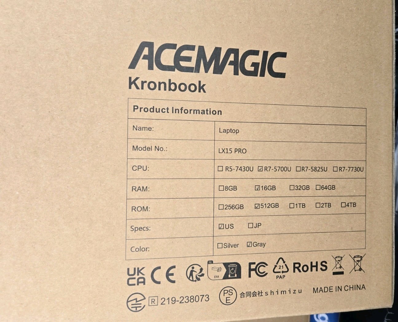ACEMAGIC LX15PRO 16.1 inch Laptop Notebook AMD R7 5700U, 16GB 512GB SSD