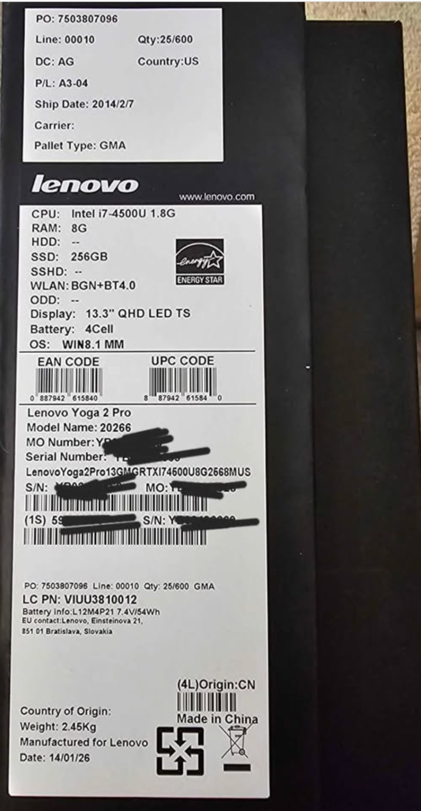 Lenovo Yoga 2 Pro 13.3″ QHD+ Touch Laptop i7-4510U 2.00GHz 8GB RAM GREAT CNDTION