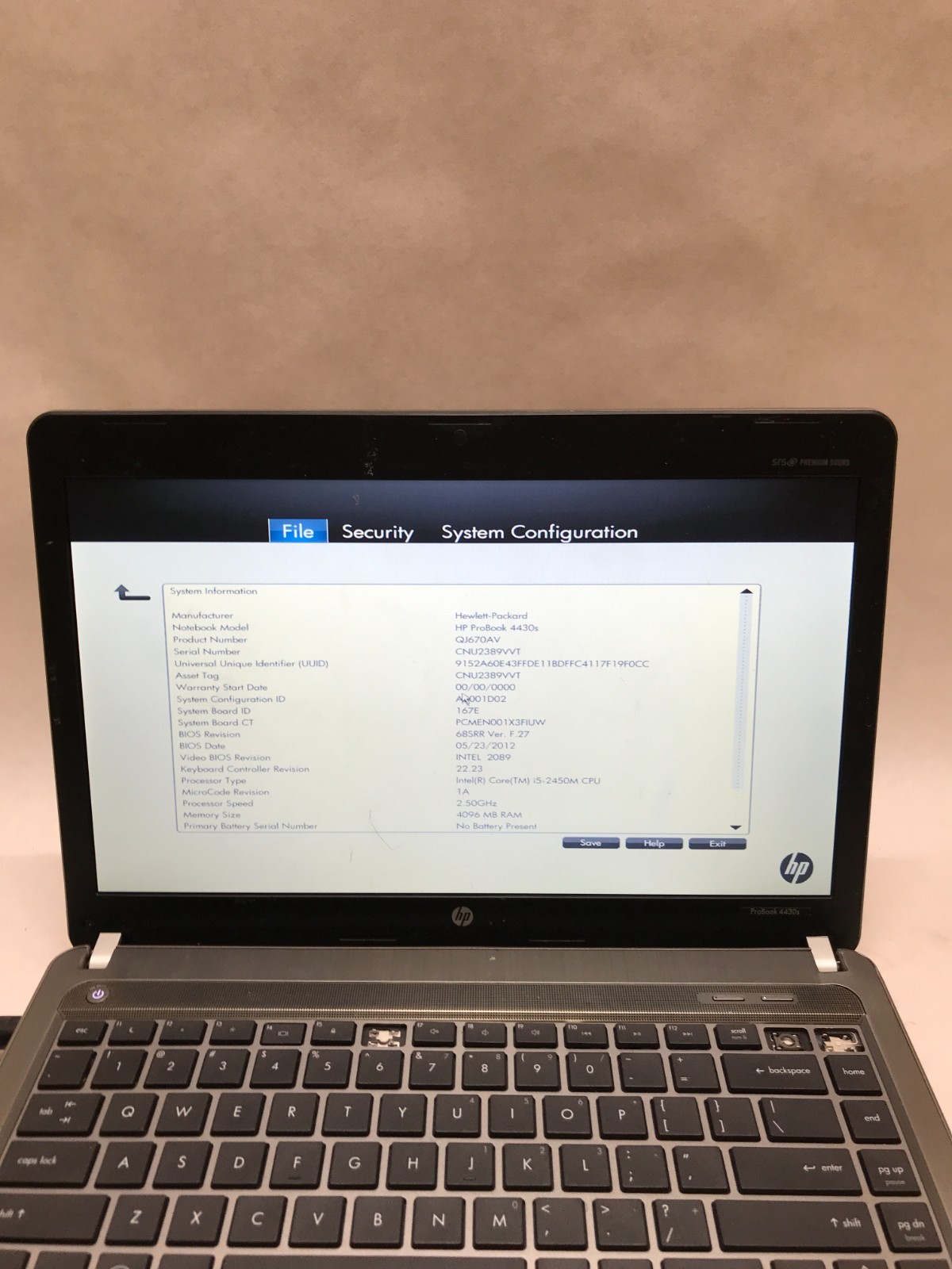 HP ProBook 4430s 14″ Intel Core i5 4GB RAM NO HDD/OS For Parts Missing Keys – DW