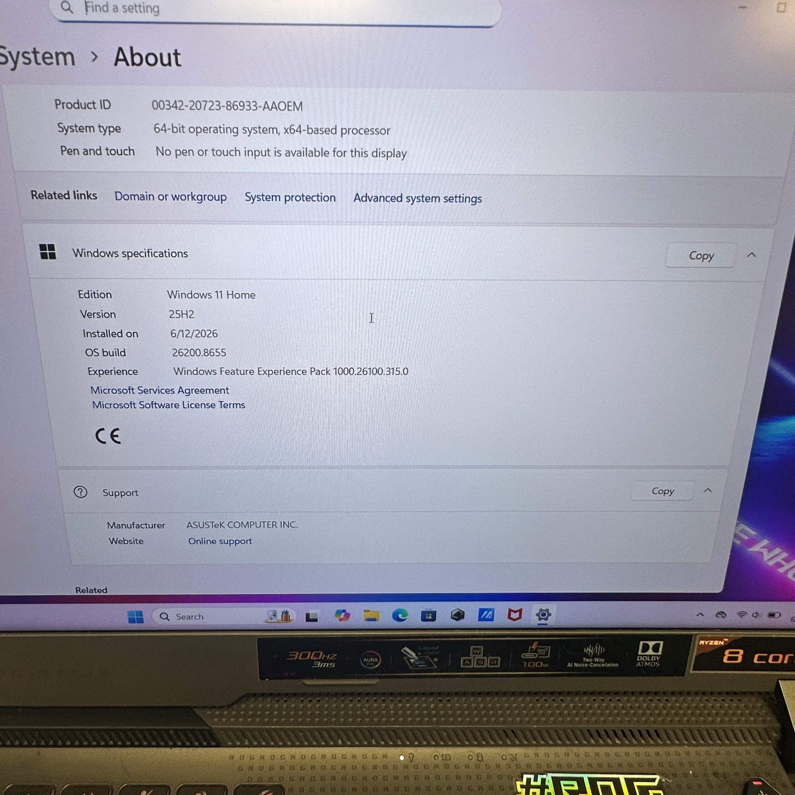 Asus Rog strix G513 Ryzen 7 4800H 2.9GHz 16GB RAM 512GB SSD GeForce RTX 3050 Ti