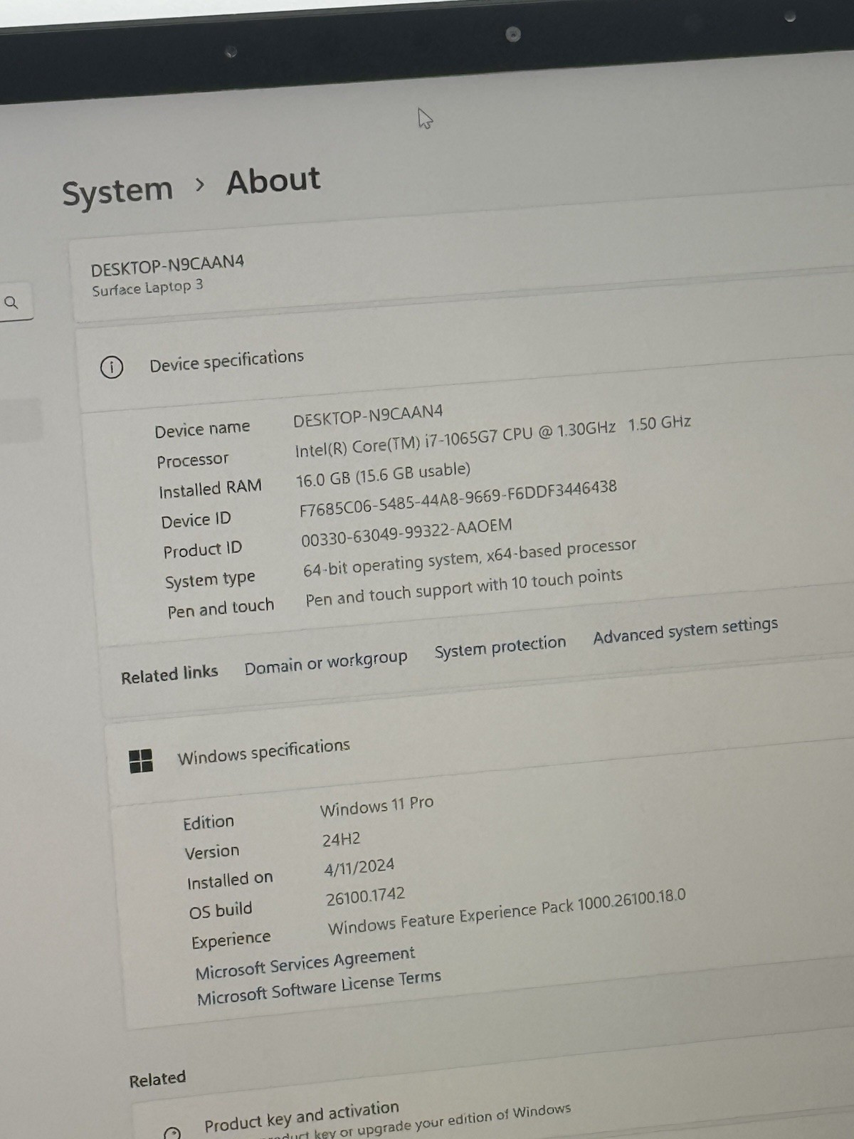 Microsoft Surface Laptop 3 1868 13.5″ Touch i7-1065G7 1.3GHz 16GB 512GB READ