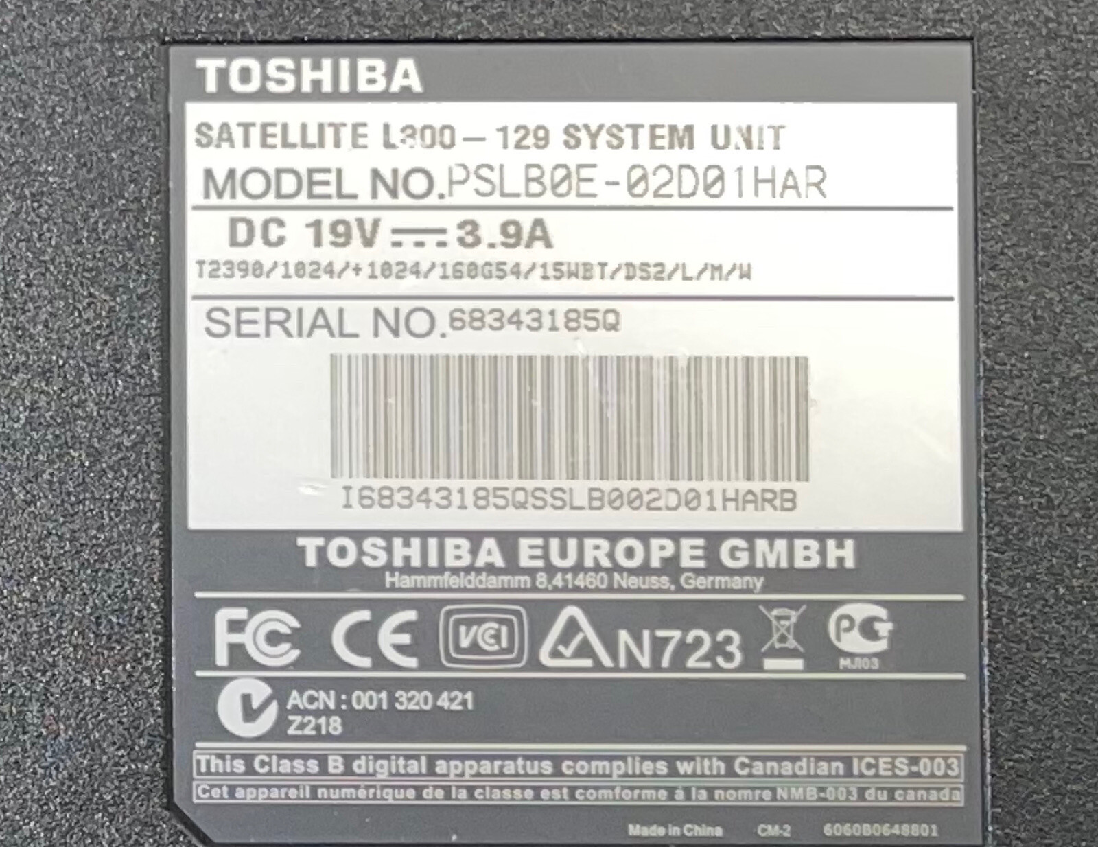 15.4” Toshiba Satellite L300-129 Laptop 2GB RAM 160GB HDD Windows VISTA 4 PARTS!