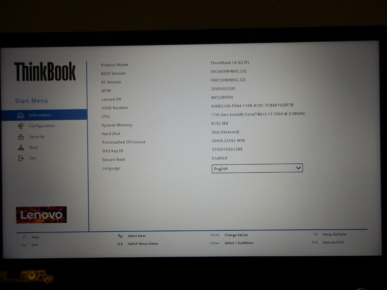 Lenovo ThinkBook 14 G2 ITL, Intel i3-1115G4, 8GB Ram No SSD, 14″ FHD Part Faulty