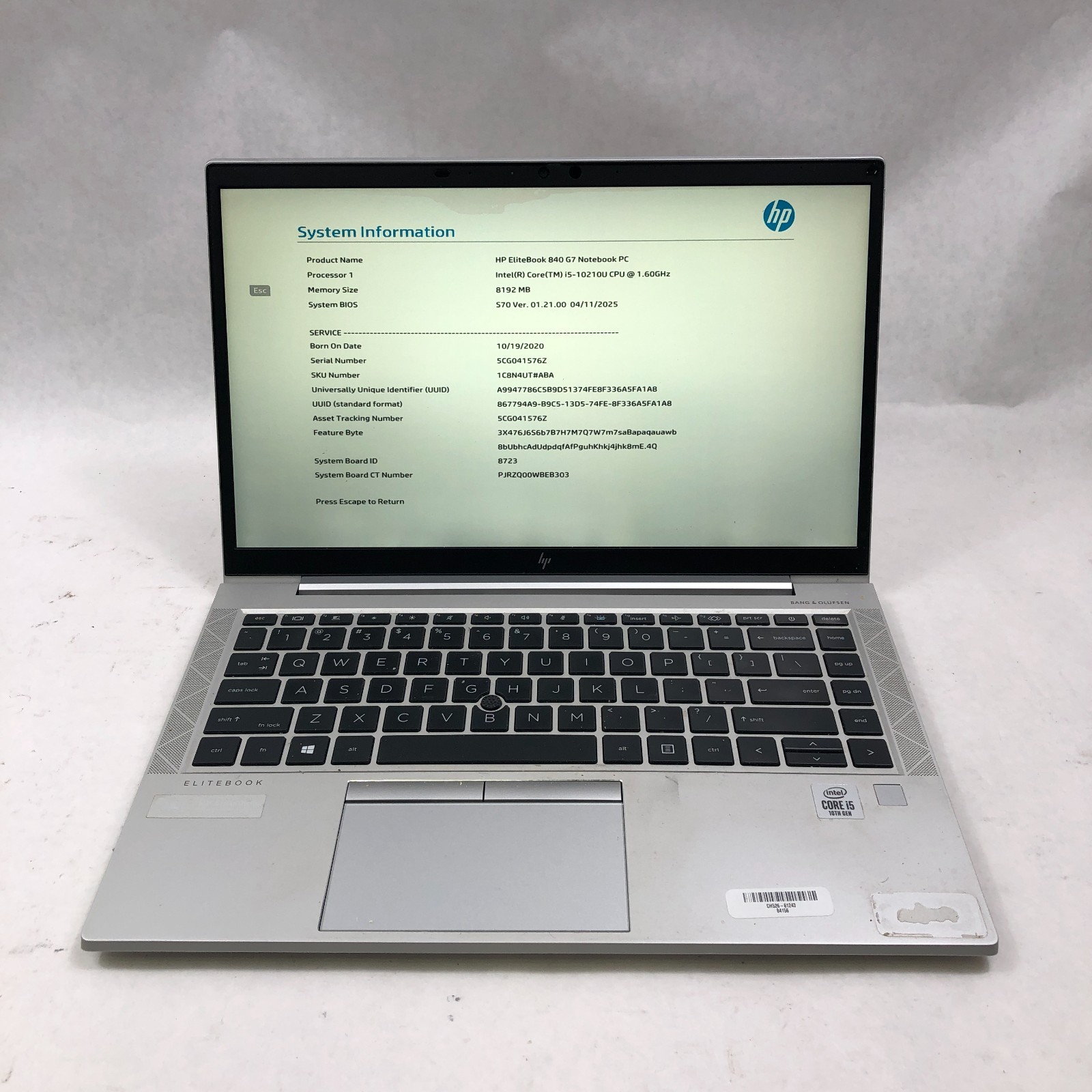 HP EliteBook 840 G7 Intel Core i5-10210U 1.60GHz 8GB NO SSD *READ