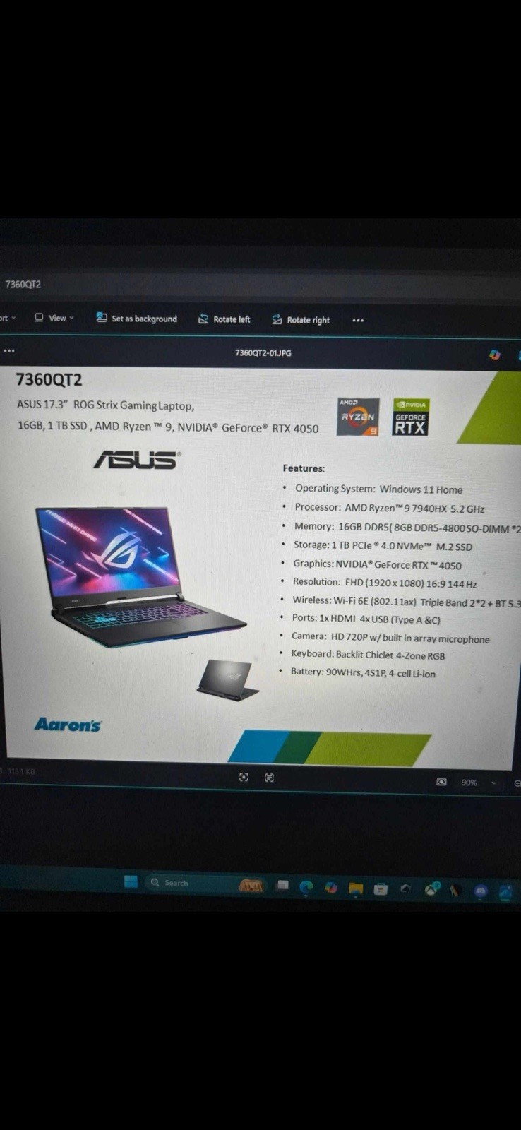 ASUS ROG Strix 17.3″ Gaming Laptop Ryzen 9 7940HX 16GB 1TB RTX 4050 W11