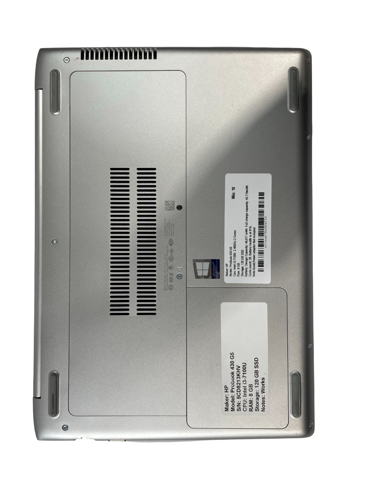 HP ProBook 430 G5 Intel Core i3-7100U 2.40 GHz 2 Cores 8 GB 120GB SSD WIN 10