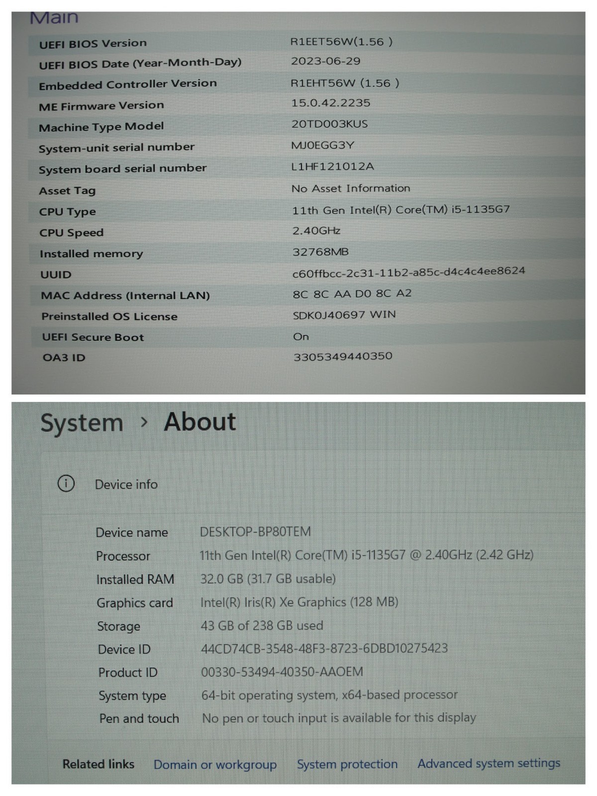 Lenovo ThinkPad E15 Gen 2 15.6″FHD Intel i5-1135G7 2.4GHz 32GB 256GB SSD W11P+PA