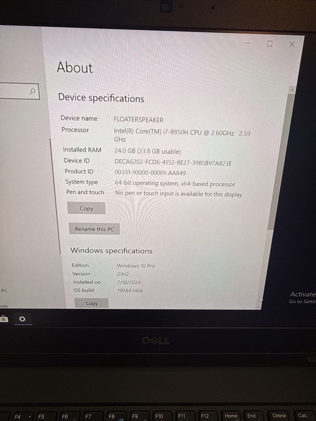 Dell Precision 7530 I7-8850H, 24GB RAM, Win10 Pro