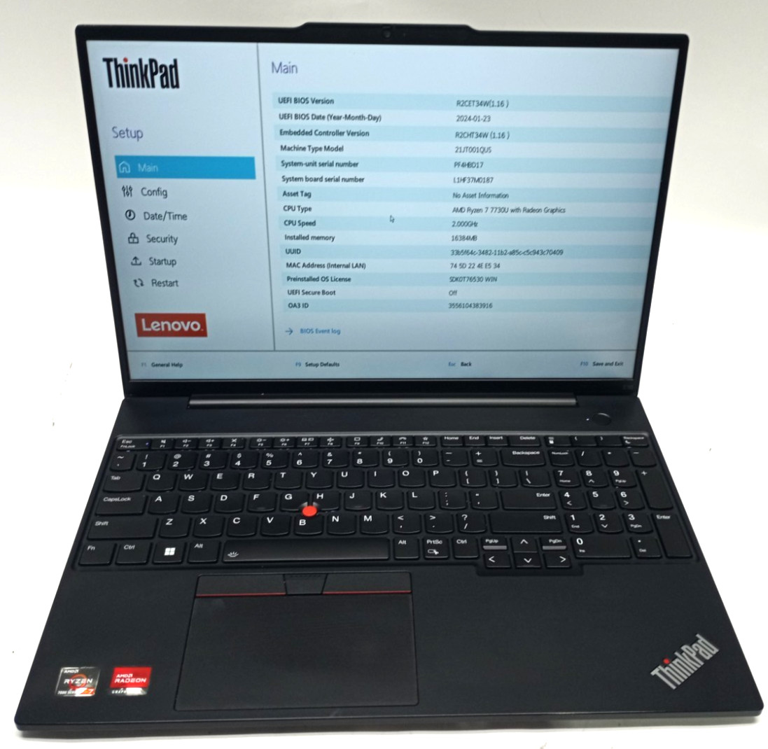 Lenovo ThinkPad E16 Gen 1 AMD Ryzen 7 7730u@2.20 16GB/256GB NVMe Win11P MC680*!