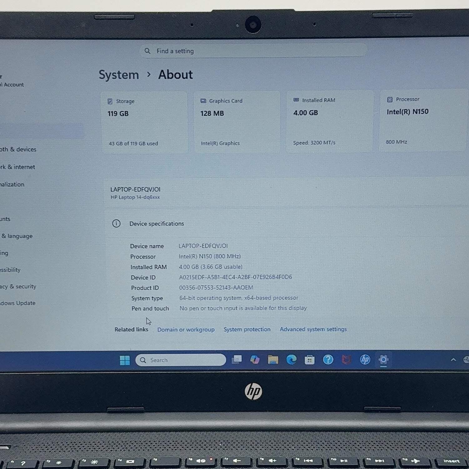 HP Laptop 14-DQ6007CA 13.9″ N150 0.80GHz 4GB RAM 128GB SSD