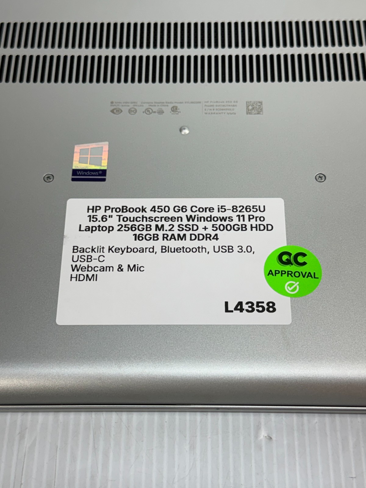 HP ProBook 450 G6 i5-8265U 15.6″ Touchscreen Windows 11 Pro Laptop 256GB 16GB