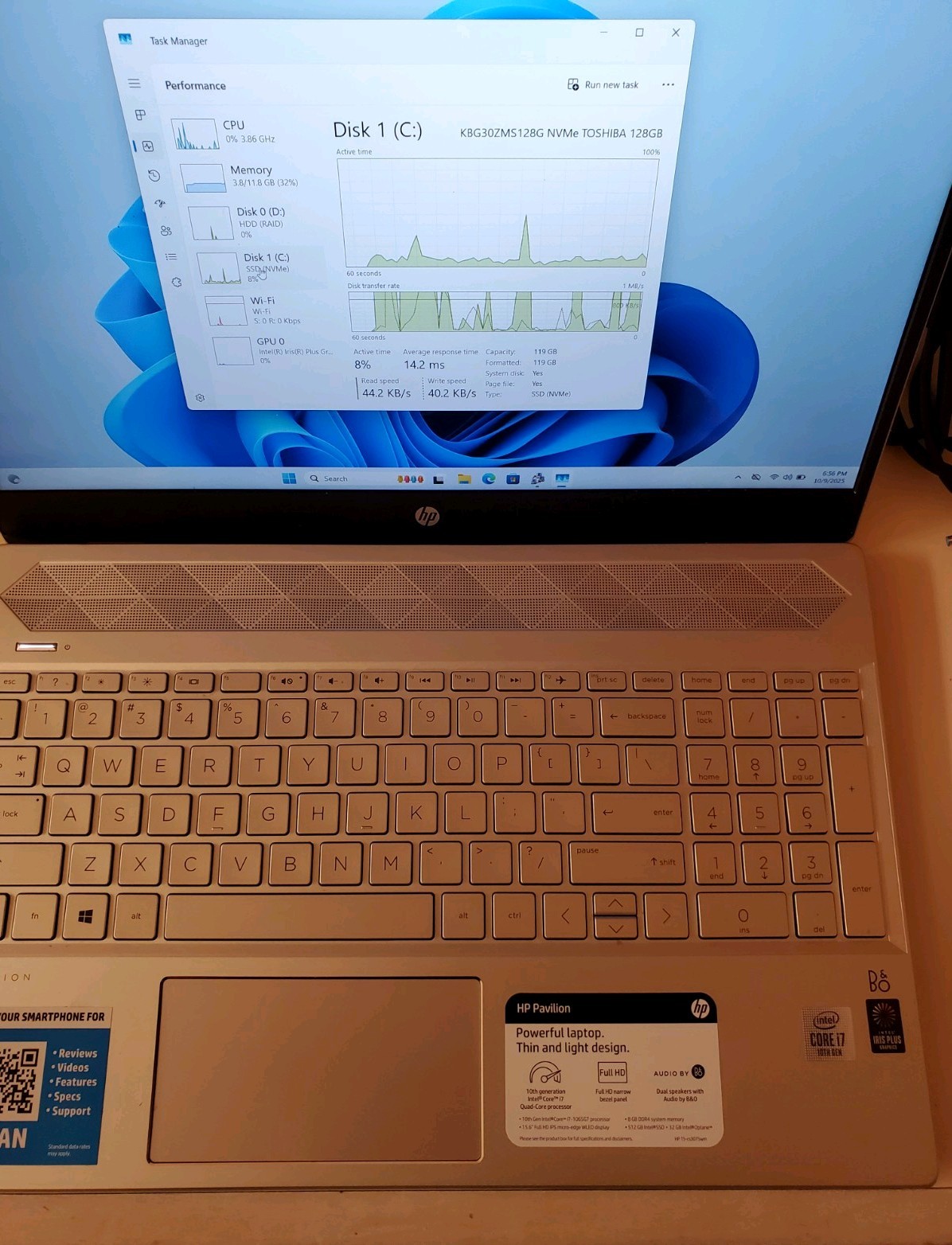 HP Pavilion 15 /Intel i7-1065G7 /12GB RAM/128GB NVME /1TB HDD/100% WORKING