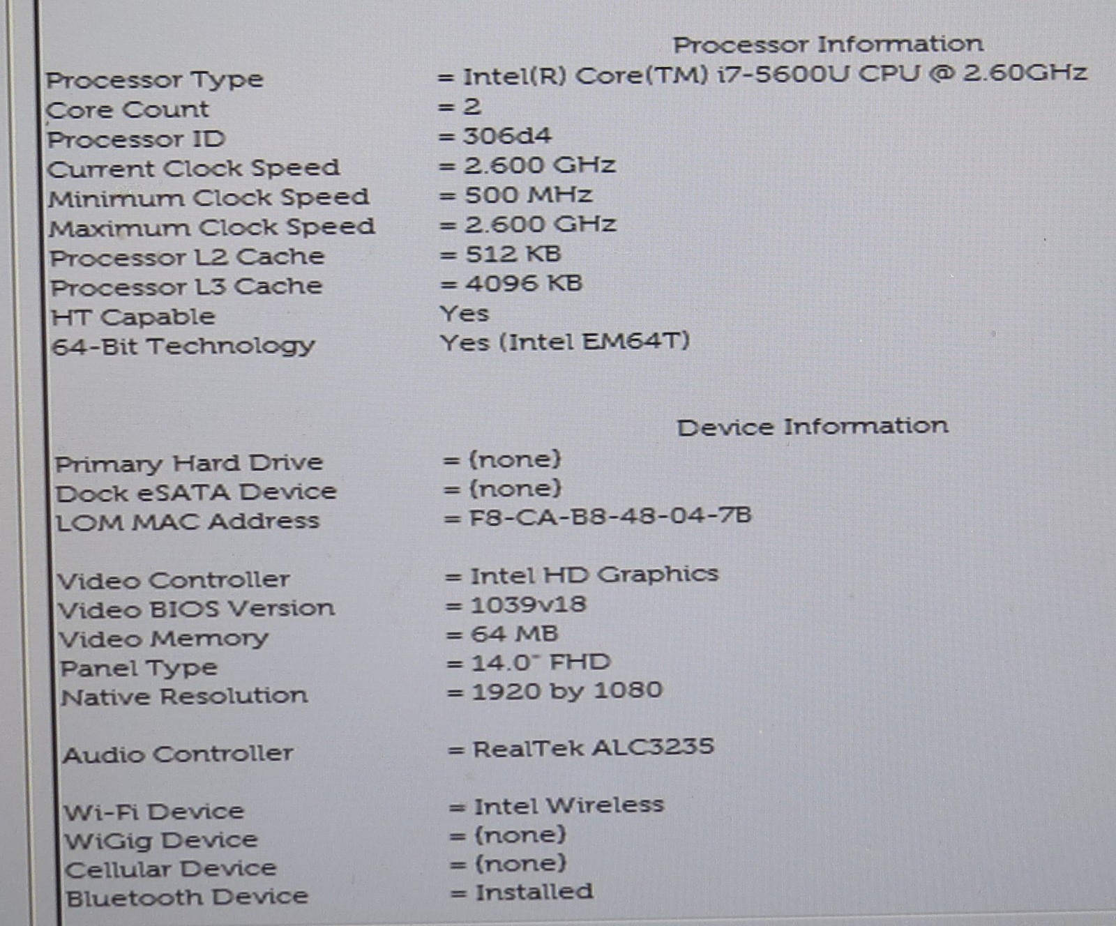 Dell Latitude E7450 | i7-5600U @ 2.6GHz | 16GB DDR3 | 14″ | No HD/OS/AC *PARTS*