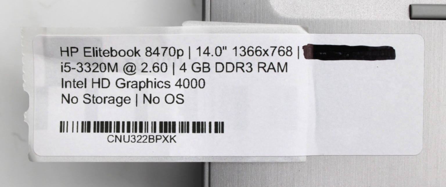 HP Elitebook 8470p i5-3320M@2.6GHz 4GB DDR3 NO STORAGE OR OS *USED/TESTED*