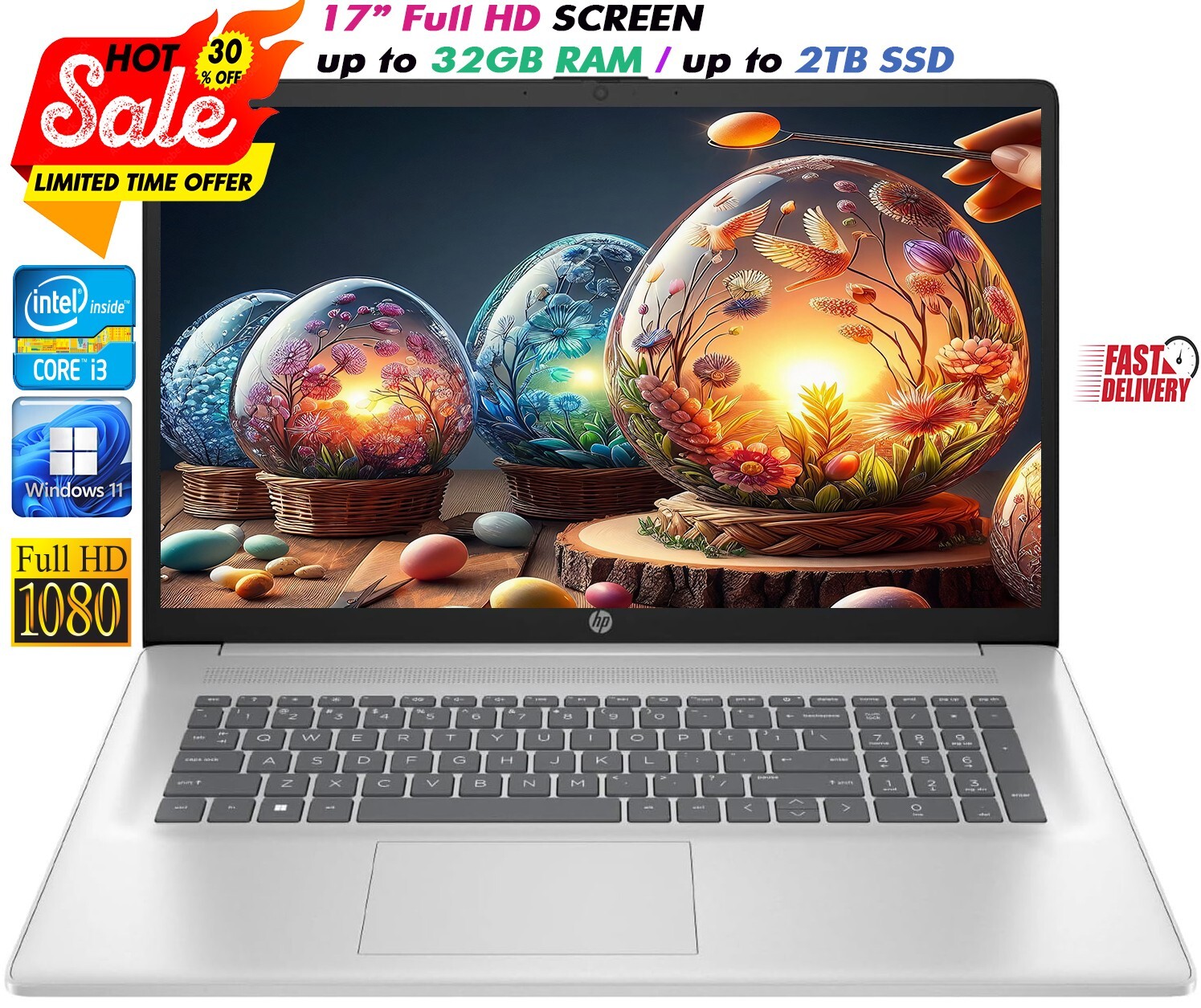 HP 2024 Newest Laptop 17.3″ FHD Intel i3-1215U Upto 32GB RAM & 2TB SSD Win 11