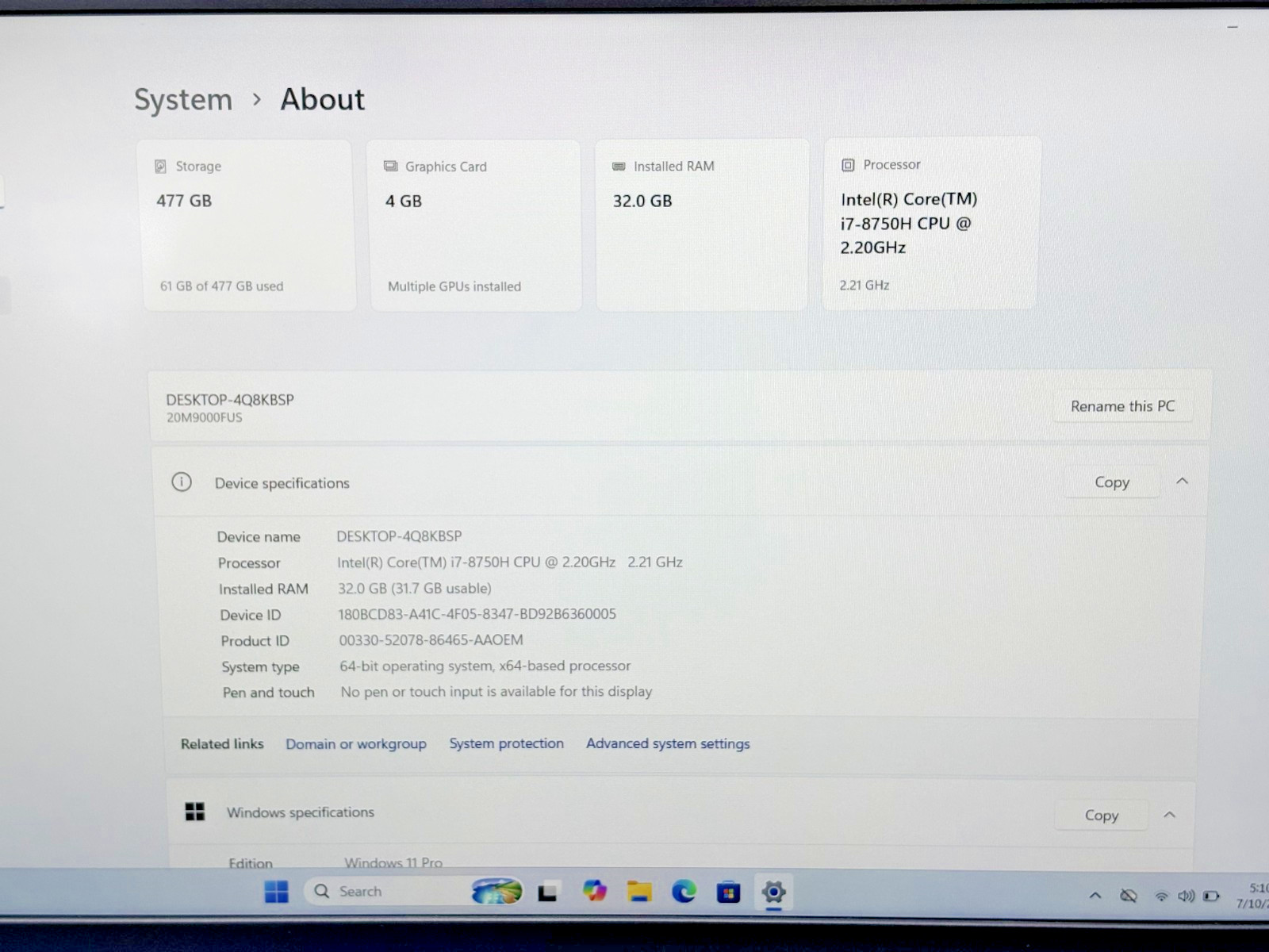 Lenovo ThinkPad P52 Intel i7-8th Gen 2.20GHz 32GB RAM 512GB SSD Windows 11 Pro*