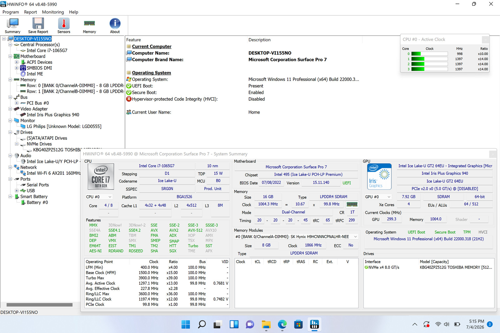 Microsoft Surface Pro 7 (1866) 12.3″, i7-1065G7, 16GB, 512GB SSD *Please READ*