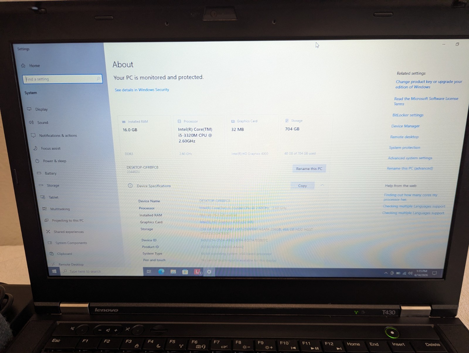 Thinkpad T430. 16gb Ram, 256gb SSD, 500gb HDD, Win10pro 98% Battery Health