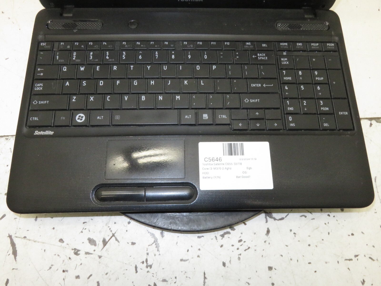 Toshiba Satellite C655-S5118 Laptop Intel Core i3-M370 6GB Ram No HDD or Battery