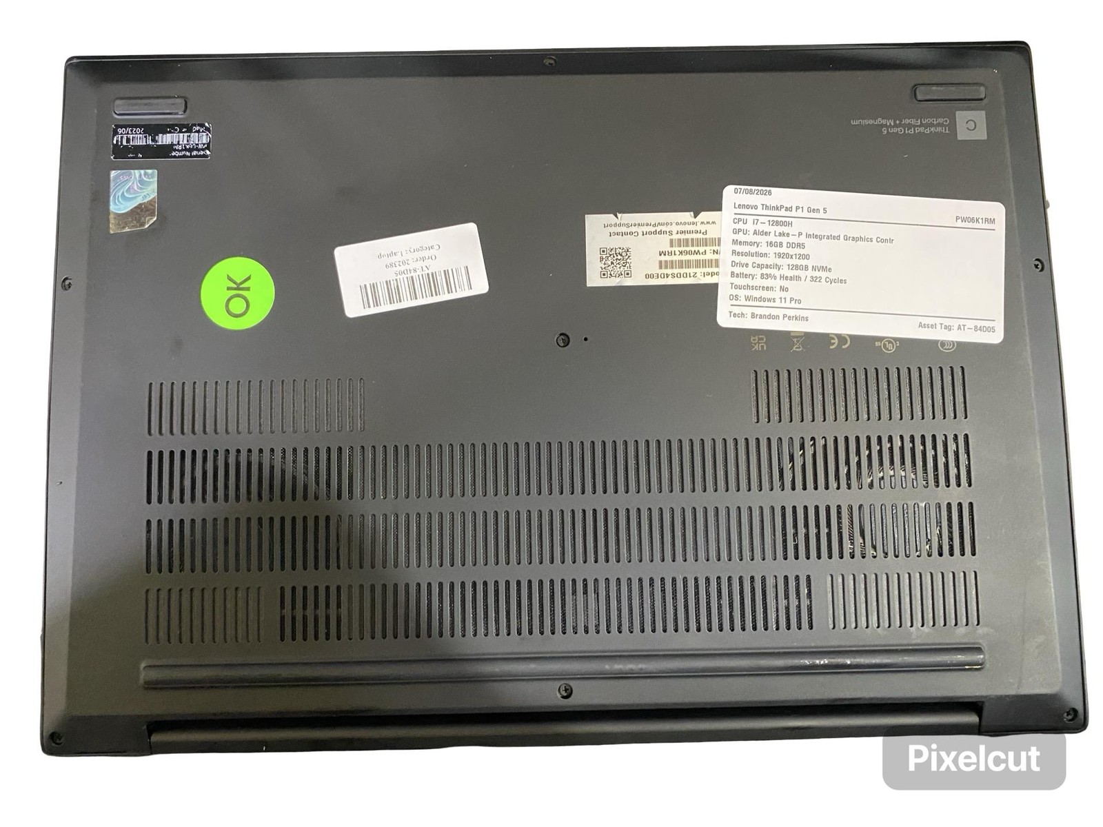 Lenovo ThinkPad P1 Gen5 i7 12800H 16GB Win11Pro 128GB Battery Inc Grade C