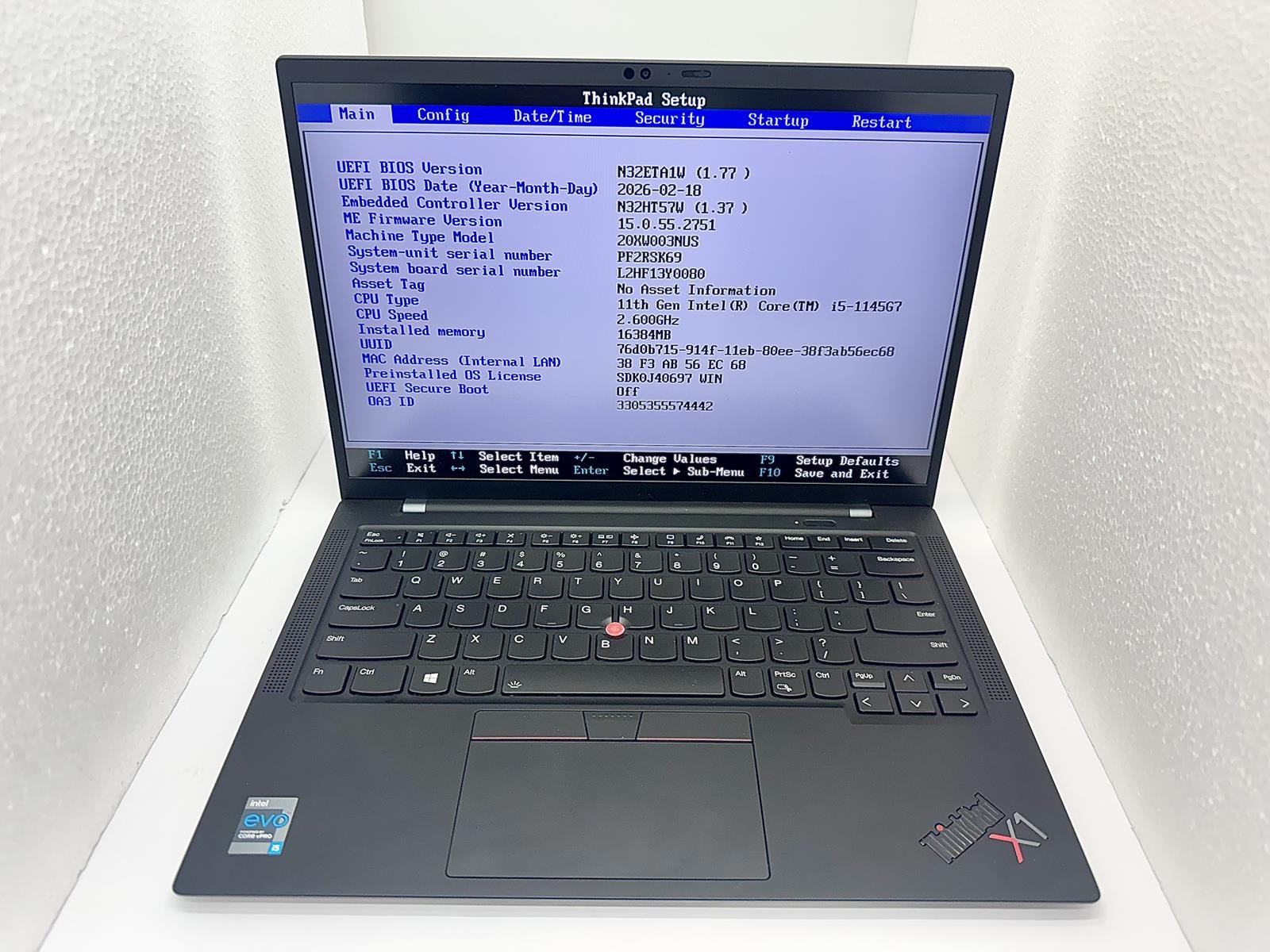Lenovo ThinkPad X1 Carbon Gen 9, Intel Core i5-1145G7 @ 2.60GHz, 16GB, 512GB