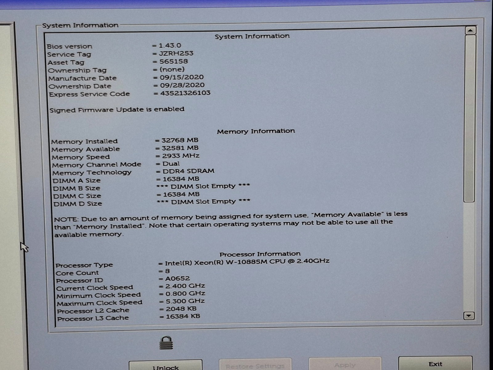 Dell Precision 7550 15.6″ Laptop XEON W-10885M 2.4GHz 32GB Ram 512GB SSD Win11P
