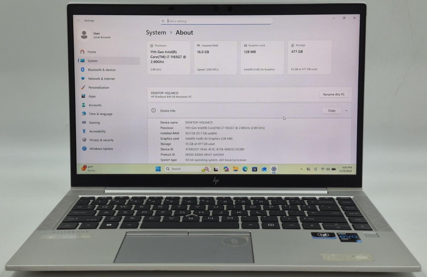 HP EliteBook 840 G8 Laptop i7-1165G7 2.80GHz 16GB RAM 512GB NVMe SSD Win 11 Pro