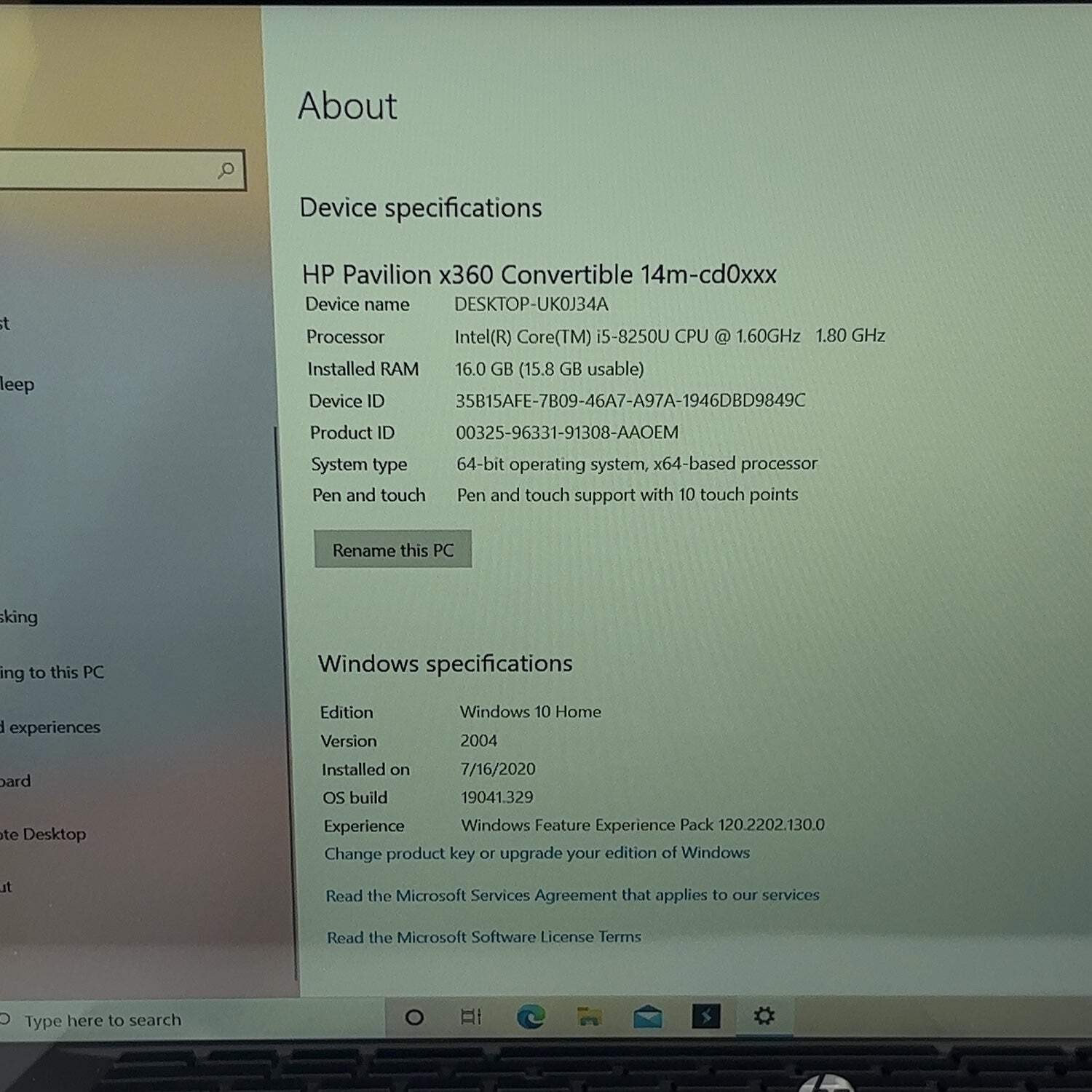 Broken HP Pavilion x360 14M-CD0003DX i5-8250U 1.8GHz 16GB RAM 512GB SSD Bad Batt