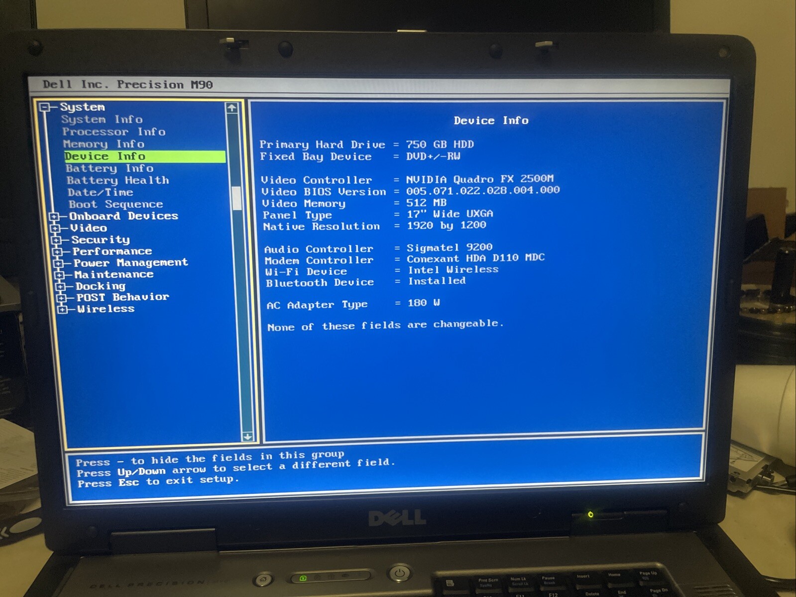 Dell Precision M90 Laptop 2GB RAM – Boots to BIOS – AS IS