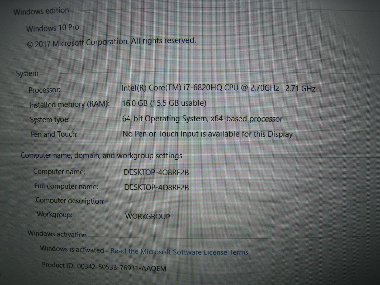 LENOVO THINKPAD P50 I7-6820HQ 500GB SSD 16GB RAM