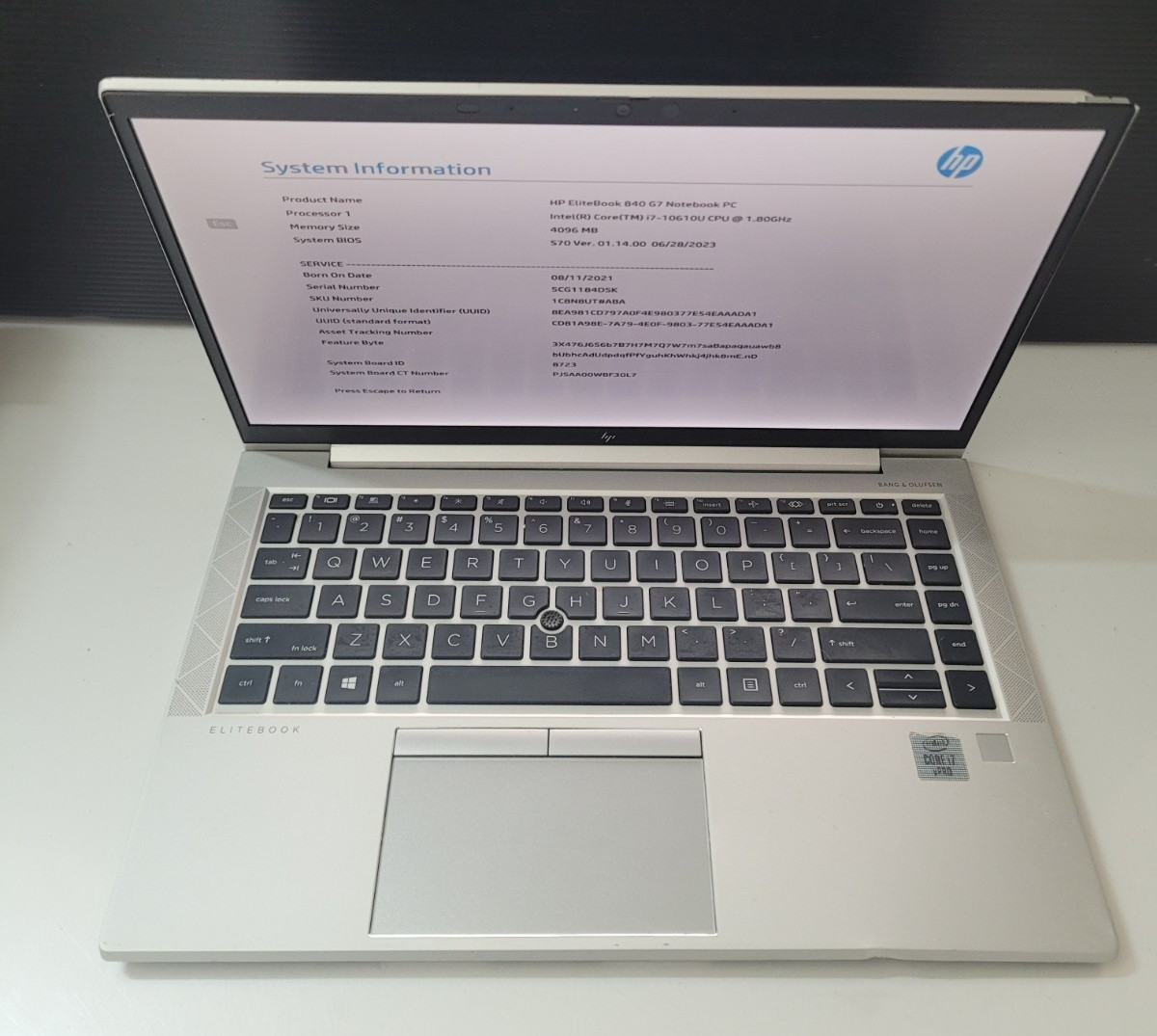 hp EliteBook 840 G7 Intel Core i7-10610U 1.80Ghz 4GB Ram No SSD 14″ Laptop