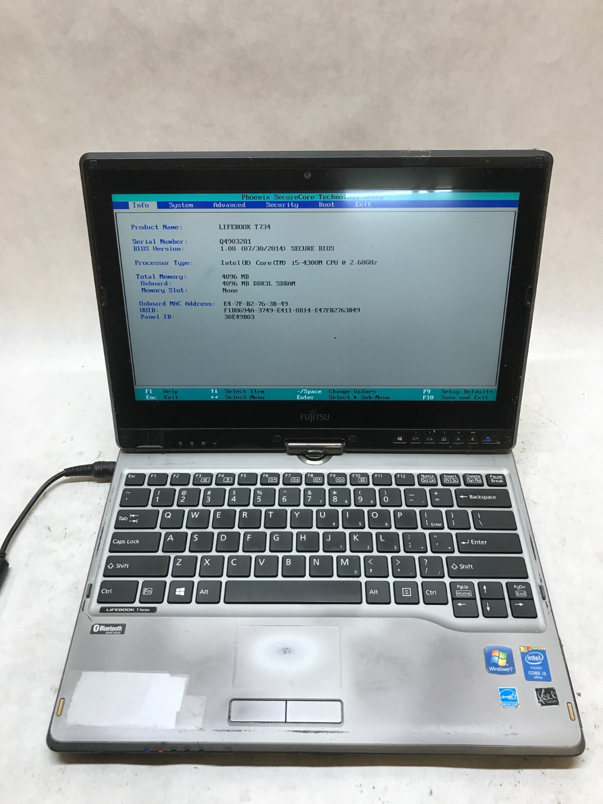 Fujitsu LifeBook T734 12.5″ Laptop Intel i5-4300M 2.6GHz 4GB RAM NO HDD NO OS DW
