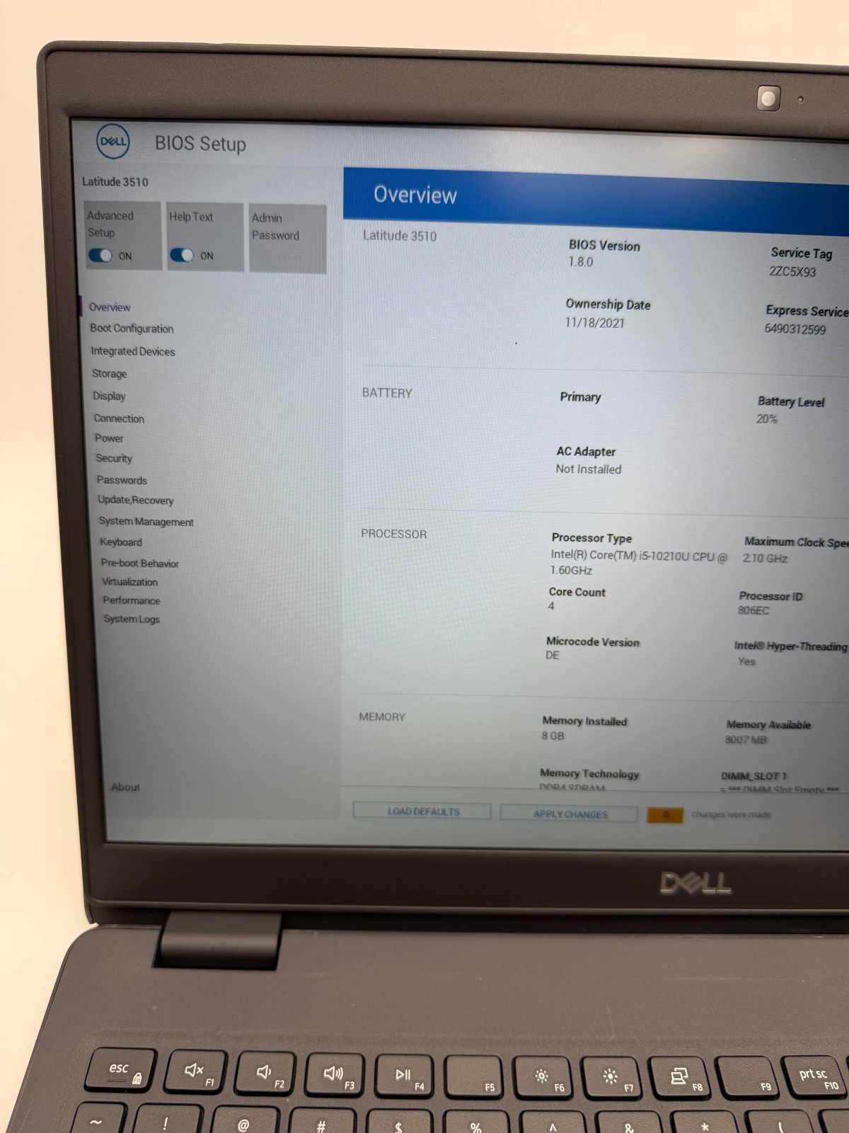 Dell Latitude 3510 15.6″ FHD Intel core i5-10210U 8GB DDR4 No SSD/ OS/ Adapter
