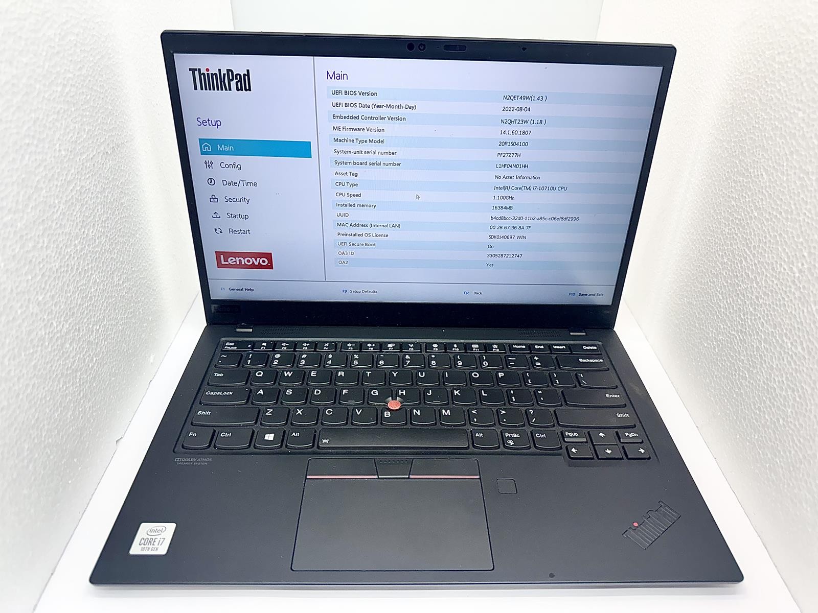 Lenovo ThinkPad X1 Carbon Gen 7 Intel Core i7-10710U @ 1.10GHz, 16GB, 1.02TB