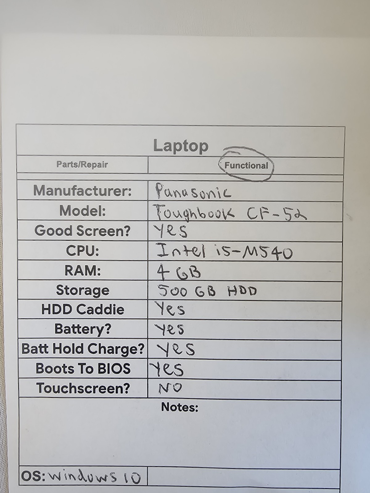 Panasonic Toughbook CF-52 Laptop – Intel i5-M540 – 4GB RAM – 500GB HDD – Win 10